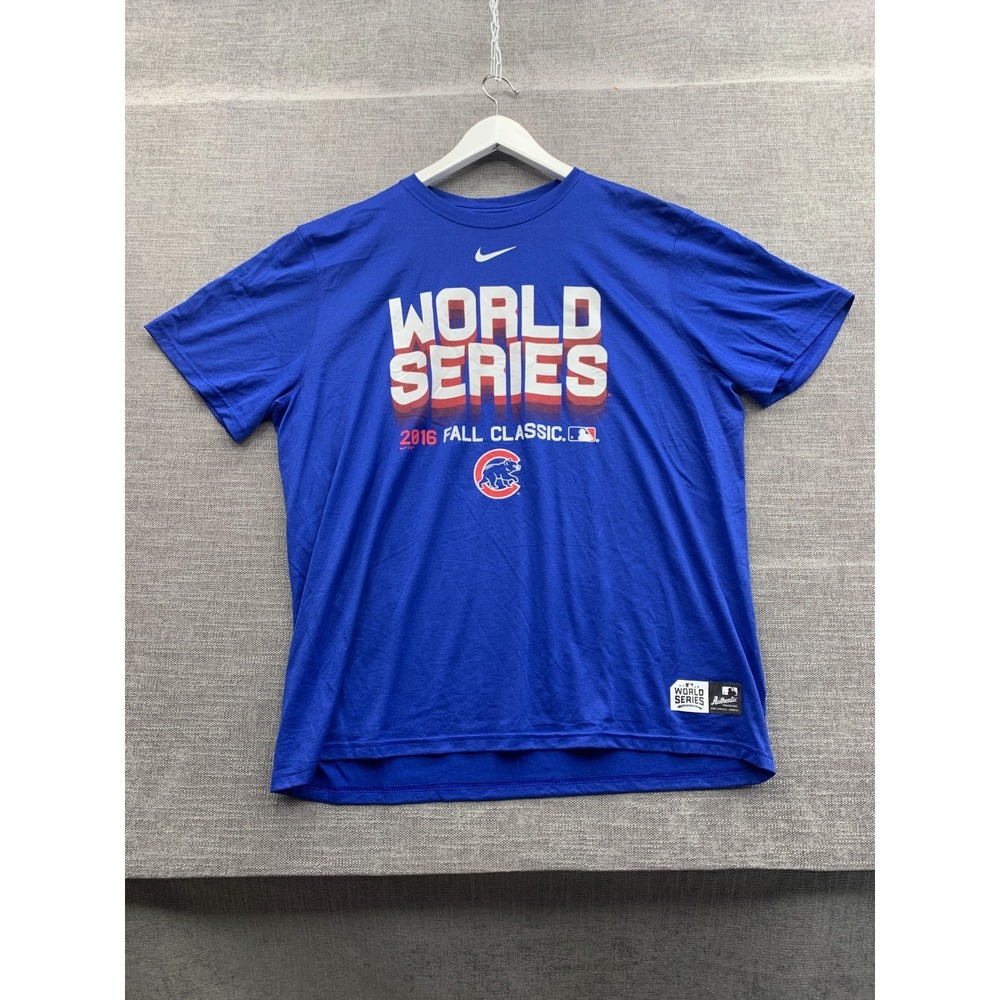 Chicago Cubs 2016 World Series Fall Classic T Shirt Mens 2XL Blue Nike Dri Fit